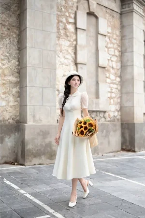 Đầm Nữ Dáng Dài Cổ Điển SOLEIL ROOM Thiết Kế Cổ Sen Phối Nơ Tiểu Thư - ZOEY DRESS VD23