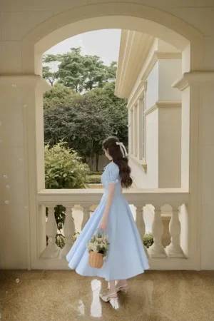 Váy Thiết Kế Nữ Dáng Dài SOLEIL Cổ Sen Phối Xanh Kẻ Sọc - JIMIN DRESS (Không kèm khăn choàng) VD27