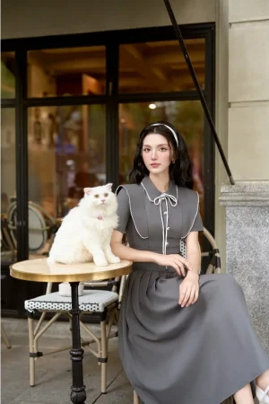 Đầm Thiết Kế Cổ Đức Thanh Lịch SOLEIL Phối Chân Xòe Xếp Ly Cao Cấp - LAGOM DRESS VD22