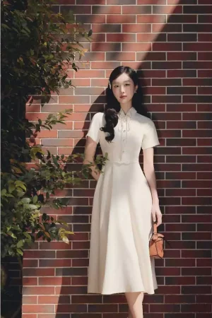 Váy Nữ Công Sở Dáng Xòe Phối Cúc Cổ Sơ Mi Thanh Lịch Phong Cách Vintage SOLEIL - Veyra Dress VD158