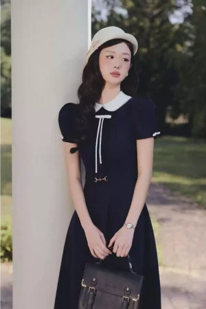 Váy Nữ Dáng Dài Cổ Sen Phối Nơ SOLEIL - Juno Dress VD151