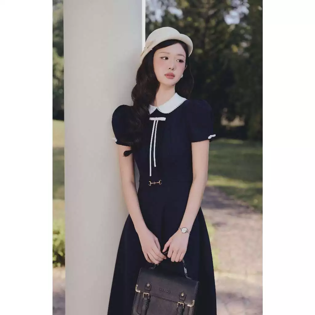 Váy Nữ Dáng Dài Cổ Sen Phối Nơ SOLEIL - Juno Dress VD151